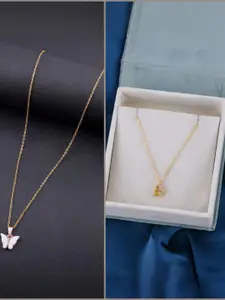 DressBerry Combo of 2 Gold-Plated Pendant Necklaces for Women Butterfly & Ethnic Traditional Pendant