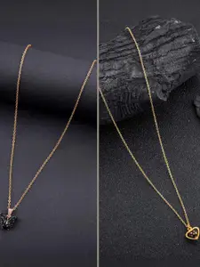 DressBerry Combo of 2 Gold-Plated Pendant Necklaces for Women Butterfly & Ethnic Traditional Pendant