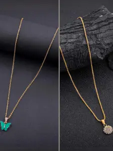 DressBerry Combo of 2 Gold-Plated Pendant Necklaces for Women Butterfly & Ethnic Traditional Pendant