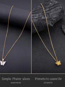 DressBerry Set Of 2 Gold-Plated Artificial Stone Studded Contemporary Pendants With Chains