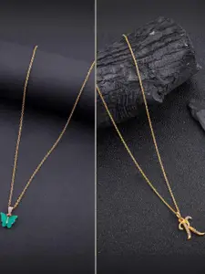 DressBerry Combo of 2 Gold-Plated Pendant Necklaces for Women Butterfly & Ethnic Traditional Pendant