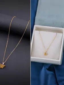DressBerry Combo of 2 Gold-Plated Pendant Necklaces for Women Butterfly & Ethnic Traditional Pendant