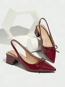 PURPLEHUNT Women Block Heel Pumps with Bows