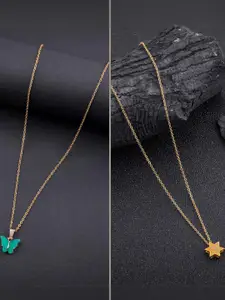 DressBerry Combo of 2 Gold-Plated Pendant Necklaces for Women Butterfly & Ethnic Traditional Pendant