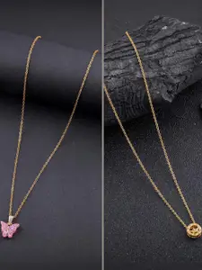 DressBerry Combo of 2 Gold-Plated Pendant Necklaces for Women Butterfly & Ethnic Traditional Pendant