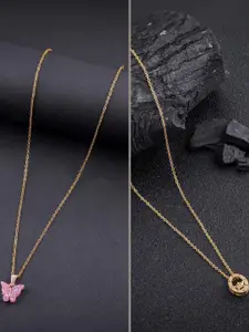 DressBerry Combo of 2 Gold-Plated Pendant Necklaces for Women Butterfly & Ethnic Traditional Pendant