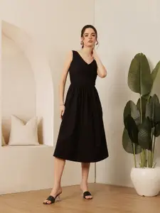 STREET 9 Women V-Neck Cotton A-Line Dress