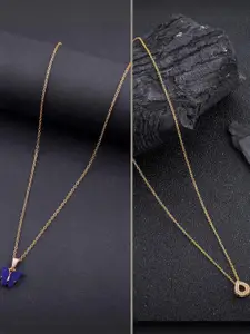 DressBerry Combo of 2 Gold-Plated Pendant Necklaces for Women Butterfly & Ethnic Traditional Pendant