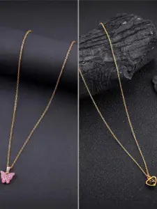 DressBerry Combo of 2 Gold-Plated Pendant Necklaces for Women Butterfly & Ethnic Traditional Pendant