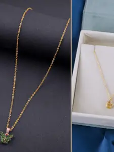 DressBerry Set Of 2 Gold-Plated Minimal Chains Necklaces With Butterfly Pendant