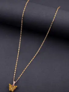 DressBerry Gold Plated Artificial Stone Studded Minimal Chain With Pendant