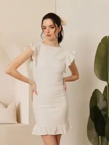 STREET 9 Women Schiffli Flutter Sleeve Bodycon Above Knee Dress