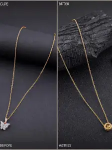 DressBerry Combo of 2 Gold-Plated Pendant Necklaces for Women Butterfly & Ethnic Traditional Pendant