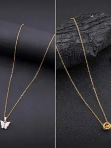 DressBerry Combo of 2 Gold-Plated Pendant Necklaces for Women Butterfly & Ethnic Traditional Pendant