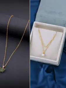 DressBerry Combo of 2 Gold-Plated Pendant Necklaces for Women Butterfly & Ethnic Traditional Pendant