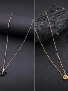 DressBerry Combo of 2 Gold-Plated Pendant Necklaces for Women Butterfly & Ethnic Traditional Pendant
