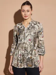 all about you Women Floral Print Mandarin Collar Regular Top