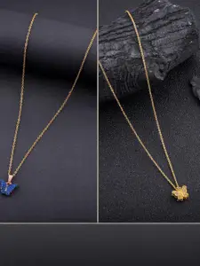 DressBerry Set Of 2 Gold-Plated Artificial Stone Studded Contemporary Pendants With Chains