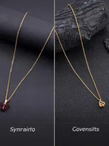 DressBerry Set Of 2 Gold-Plated Artificial Stones Studded Chains & Butterfly Pendants