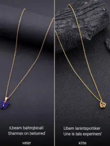 DressBerry Set Of 2 Gold-Plated Stones Studded Contemporary Pendants With Chains