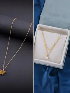 DressBerry Combo of 2 Gold-Plated Pendant Necklaces for Women Butterfly & Ethnic Traditional Pendant