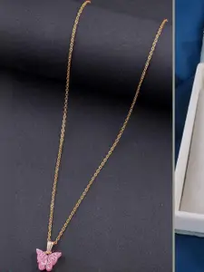 DressBerry Set Of 2 Gold Plated Artificial Stone Studded Minimal Chains With Pendants
