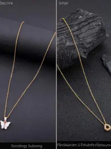 DressBerry Combo of 2 Gold-Plated Pendant Necklaces for Women Butterfly & Ethnic Traditional Pendant