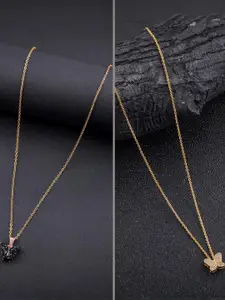 DressBerry Combo of 2 Gold-Plated Pendant Necklaces for Women Butterfly & Ethnic Traditional Pendant