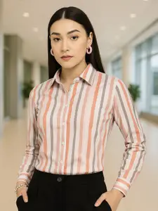 Style Quotient Women Smart Vertical Stripes Striped Spread Collar Formal Shirt