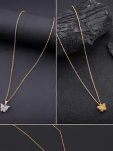DressBerry Combo of 2 Gold-Plated Pendant Necklaces for Women Butterfly & Ethnic Traditional Pendant