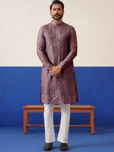 TheEthnic.Co Ethnic Motifs Embroidered Sequinned Ceremonial Pure Silk Kurta