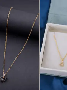 DressBerry Combo of 2 Gold-Plated Pendant Necklaces for Women Butterfly & Ethnic Traditional Pendant