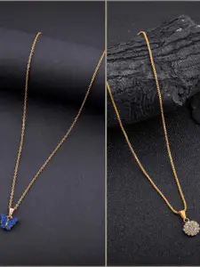 DressBerry Set Of 2 Gold-Plated Artificial Stones Studded Circular Pendants With Chains