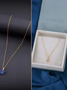 DressBerry Set of 2 Gold Plated Artificial Stone Studded Minimal Chains With Pendants