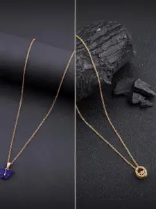 DressBerry Set Of 2 Gold-Plated Artificial Stones Studded Chains & Butterfly Pendants
