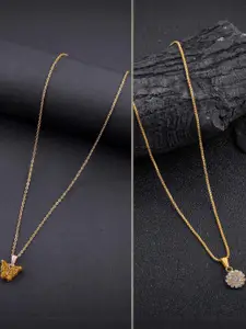 DressBerry Combo of 2 Gold-Plated Pendant Necklaces for Women Butterfly & Ethnic Traditional Pendant