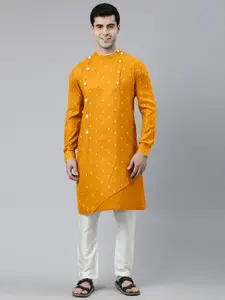 TheEthnic.Co Geometric Woven Design Angrakha Pure Cotton Asymmetrical Kurta