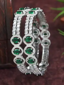 SGA FASHION Set Of 2 Silver-Plated American Diamond-Studded Bangles