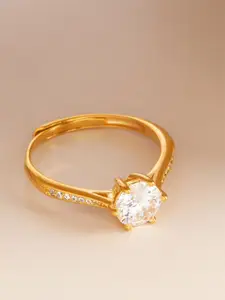 Kushal's Fashion Jewellery 92.5 Silver Gold-Plated Ethnic Finger Ring