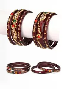Somil Fashionable Glass Bangles/Kada Set Combo of 2 With Colorful Chips & Beads,Pack Of 10