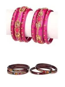 Somil Fashionable Glass Bangles/Kada Set With Colorful Chips & Beads - Pack Of 10