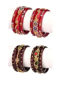 Somil Stylish Glass Fashion Bangles, Combo Of 2 Set, Red & Mahroon