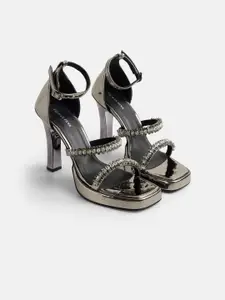 Mochi Women Strappy Square Toe Embellished Heels