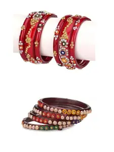 Somil Fashionable Glass Bangles/Kada Set  Combo of 2 With Colorful Chips & Bead Pack Of 10