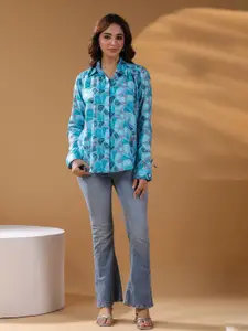 Rain & Rainbow Women Self Design Printed Cotton Top