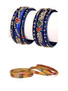 Somil Fashionable Glass Bangles/Kada Set  Combo of 2 With Colorful Chips & Beads