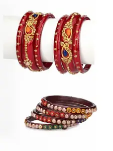 Somil Fashionable Glass Bangles/Kada Set With Colorful Chips & Beads - Pack Of 10