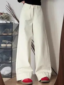 StyleCast Women Comfort Wide Leg Mid-Rise Stretchable Cuffed Hem Cotton Jeans