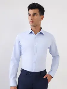 Raymond Slim Fit Geometric Self Design Semicutaway Collar Pure Cotton Formal Shirt