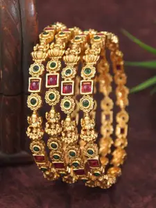 SGA FASHION Set Of 4 Gold-Plated Stone Studded Bangles